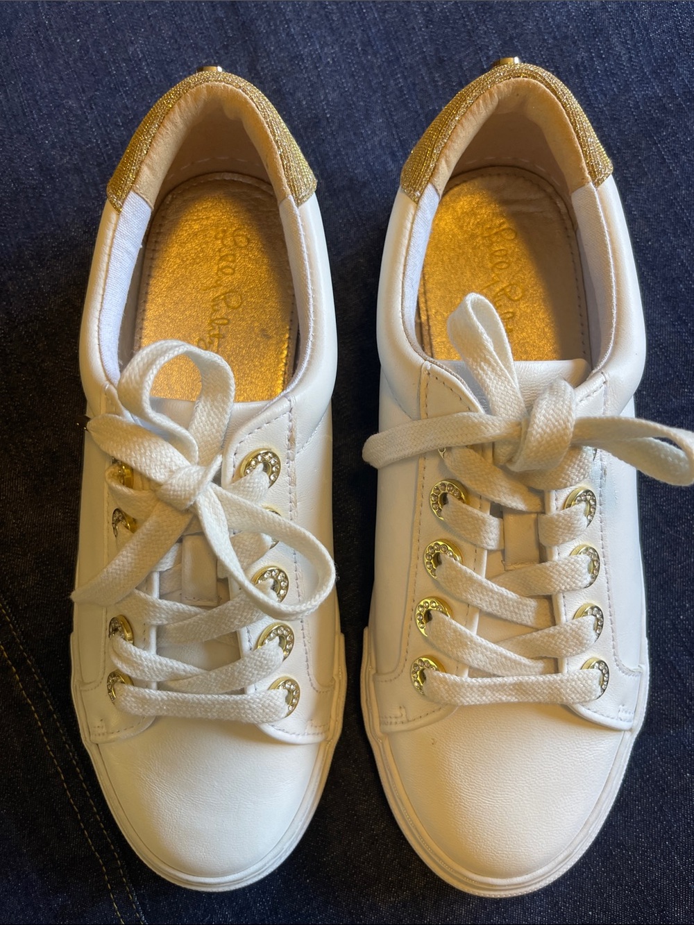 Lilly Pulitzer White Sneakers with Gold Accents